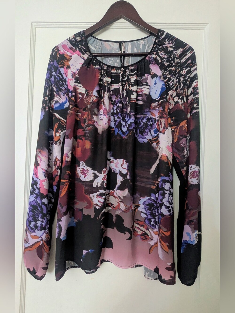 Clover Canyon Women's Purple Multi Color Floral Long Sleeves Blouse. Size Large